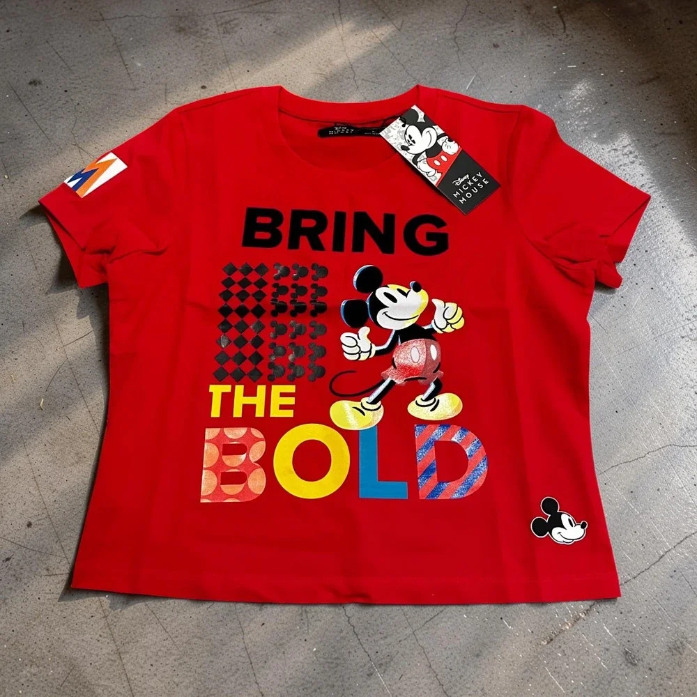 Freeze Max Disney Mickey Mouse T-Shirt Womens M Red Bring The Bold Boxy NWT